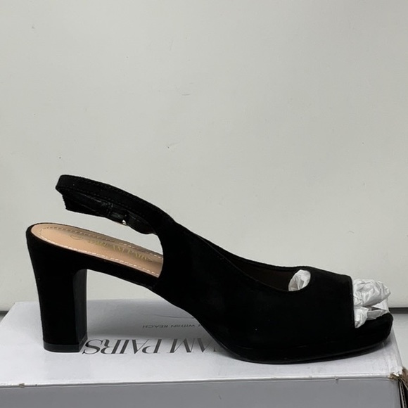 NIB women’s Dream Pairs peep toe black suede heeled shoes, size 9 - Picture 3 of 10